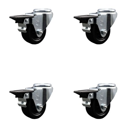 Service Caster 3'' Hard Rubber Wheel Swivel Bolt Hole Caster Set with Posi Lock Brakes, 4PK SCC-BH20S314-HRS-PLB-4